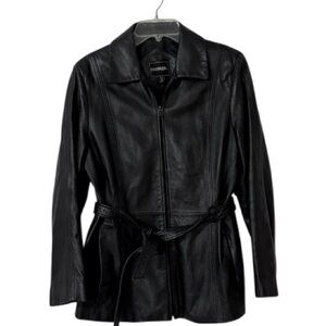 Outbrook Women's Genuine Leather Black Y2K Belted Jacket Size M